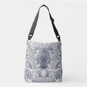 Beach treasures, seashells, crab, corals and seawe crossbody bag