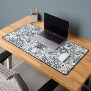Beach treasures, seashells, crab, corals and seawe desk mat
