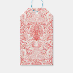 Beach treasures, seashells, crab, corals and seawe gift tags
