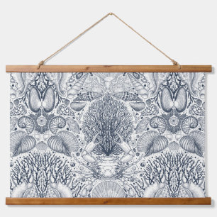 Beach treasures, seashells, crab, corals and seawe hanging tapestry