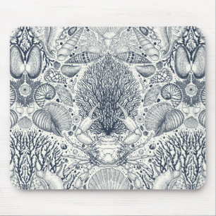 Beach treasures, seashells, crab, corals and seawe mouse pad