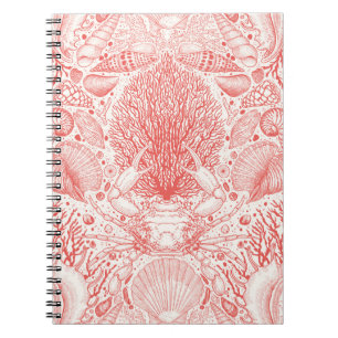 Beach treasures, seashells, crab, corals and seawe notebook