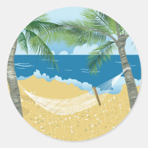 Beach ~ Tropical Beach Hammock Vacation Classic Round Sticker