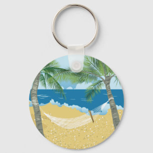Beach ~ Tropical Beach Hammock Vacation Key Ring