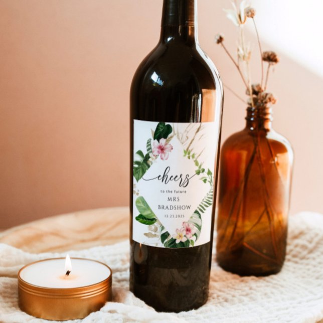 Beach Tropical bridal shower  Wine Label (Creator Uploaded)
