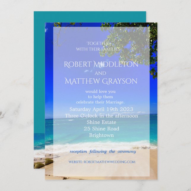 Beach Tropical Chic Gay Wedding Invitation (Front/Back)