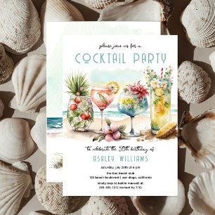 Beach Tropical Cocktails 50th Birthday Party Invitation