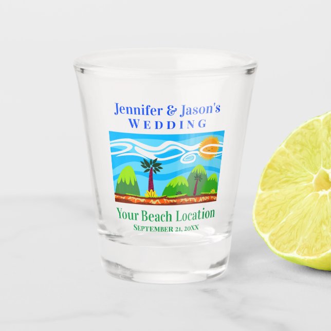 Beach Tropical Destination Wedding Favour Shot Glass (Front)