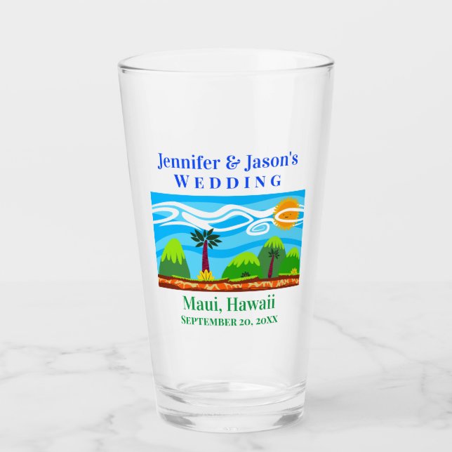 Beach Tropical Destination Wedding Hawaii Pint Glass (Front)