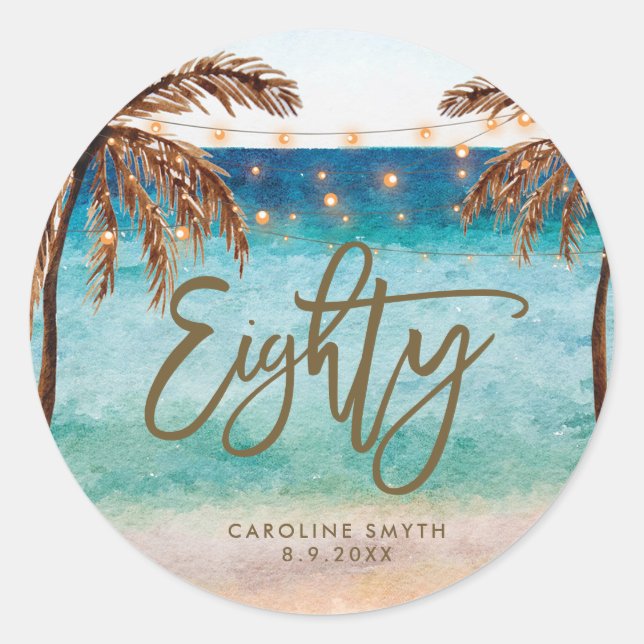 beach tropical eighty 80th birthday sticker (Front)