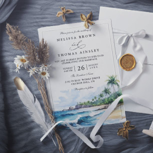 Beach Tropical Elegant Modern Destination Wedding Invitation