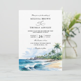 Beach Tropical Elegant Modern QR Code Wedding Invitation