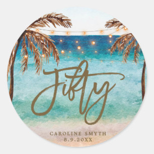 beach tropical fifty birthday sticker
