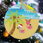 Beach Tropical Flamingo Christmas Holiday Ceramic Tree Decoration<br><div class="desc">This design was created though digital art. It may be personalised in the area provided or customising by changing the photo or added your own words. Contact me at colorflowcreations@gmail.com if you with to have this design on another product. Purchase my original abstract acrylic painting for sale at www.etsy.com/shop/colorflowart. See...</div>