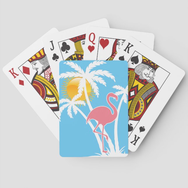 Beach Tropical Flamingo Palm Trees Playing Cards (Back)