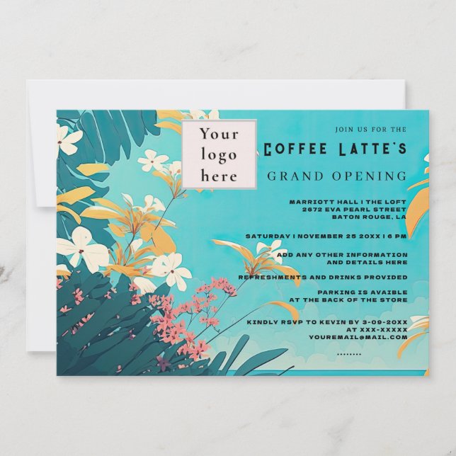 Beach Tropical floral Business Opening Invitation (Front)
