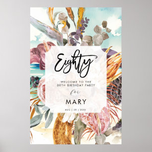 beach tropical florals eighty welcome sign poster