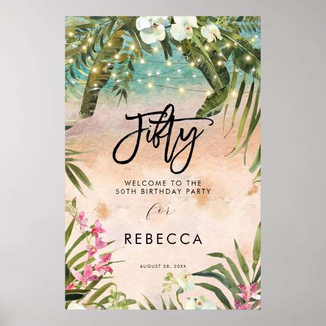 beach tropical florals fifty welcome sign poster (Front)