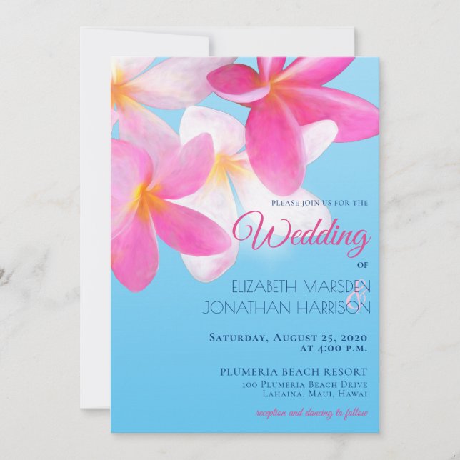 Beach Tropical Hawaii Floral Pink Wedding Invitation (Front)