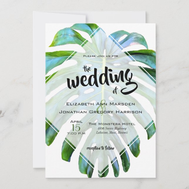 Beach Tropical Hawaii Leaf Greenery Photo Wedding Invitation (Front)