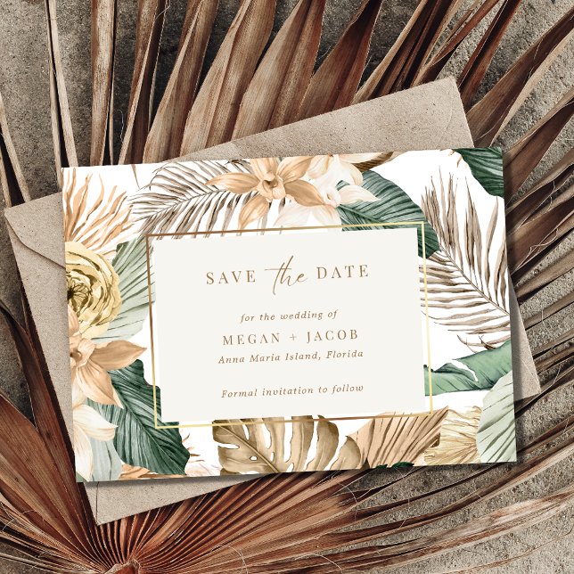Beach Tropical Leaf  Wedding Save the Date (Creator Uploaded)