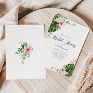 Beach tropical palm leaves bridal shower invitation