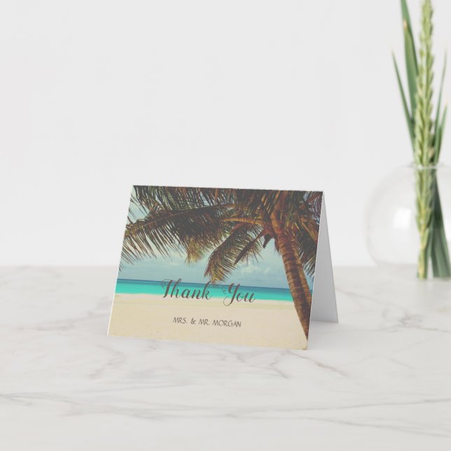 Beach Tropical,Palm Thank You Card (Front)