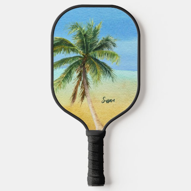 Beach Tropical Palm Tree Monogram Pickleball Paddle (Front)