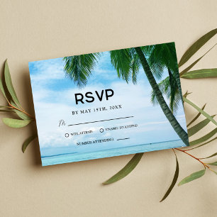 Beach Tropical Palm Tree Ocean Destination Wedding RSVP Card