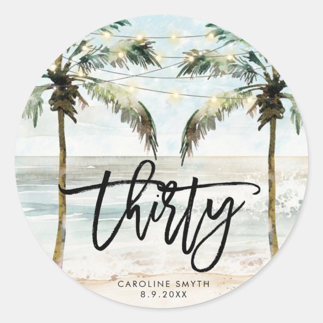 beach tropical palms 30th birthday sticker (Front)