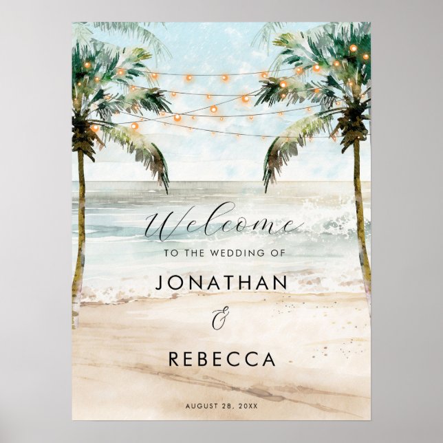 beach tropical palms wedding welcome sign poster (Front)