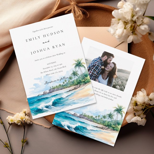 Beach Tropical QR Photo Wedding Invitation (Creator Uploaded)