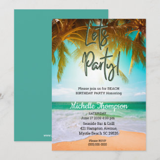 Beach Tropical Scene Party  Birthday Celebration Invitation