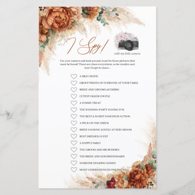 Beach tropical terracotta burgundy pampas I Spy (Front)