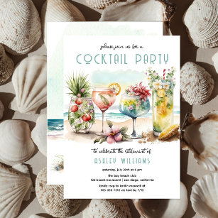 Beach Tropical Themed Cocktails Retirement Party Invitation