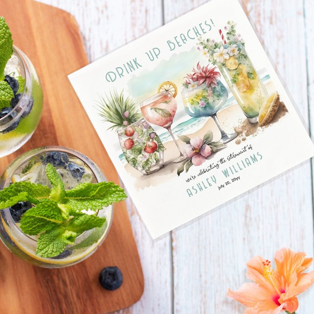 Beach Tropical Themed Cocktails Retirement Party Napkin (Creator Uploaded)