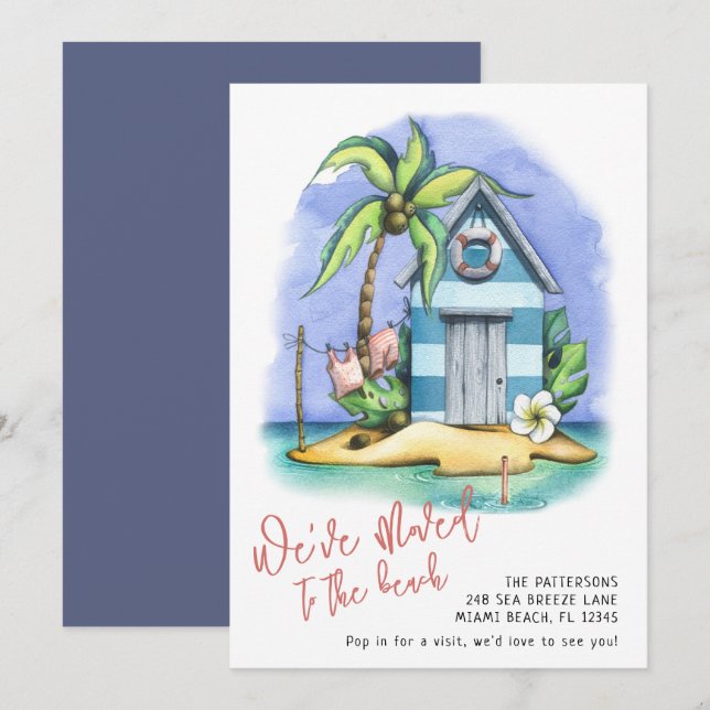 Beach Tropical Watercolor Moving Announcement (Front/Back)