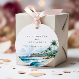 Beach Tropical Watercolor Wedding Favour Tags