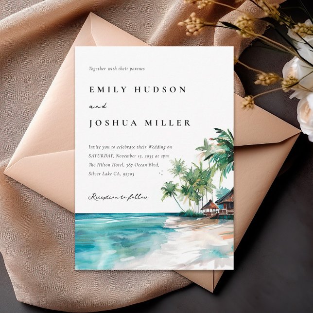 Beach Tropical Watercolor Wedding Invitation (Creator Uploaded)