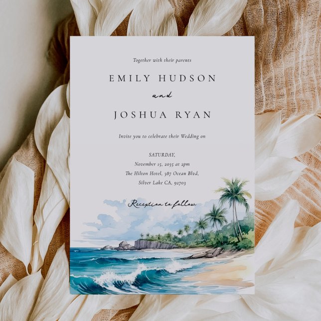 Beach Tropical Watercolor Wedding Invitation (Creator Uploaded)