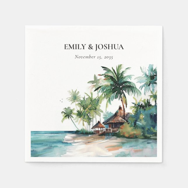 Beach Tropical Watercolor Wedding Napkin (Front)