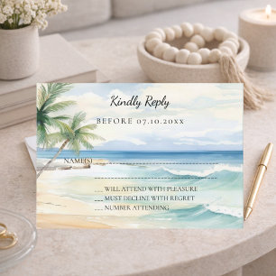 Beach tropical watercolor wedding response RSVP Card