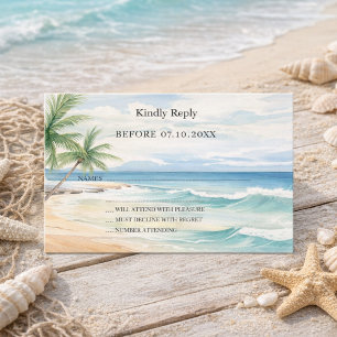 Beach tropical watercolor wedding response RSVP Card