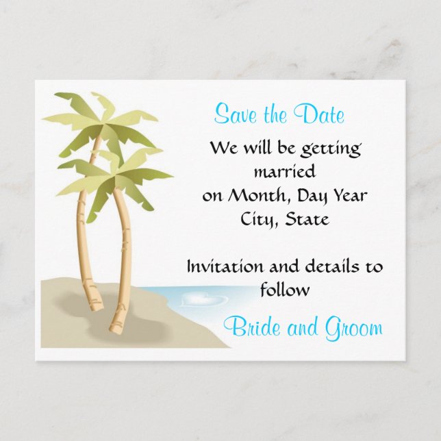 Beach/Tropical Wedding Save the Date Postcard (Front)