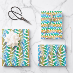 Beach turquoise and yellow fun feather pattern wrapping paper sheet