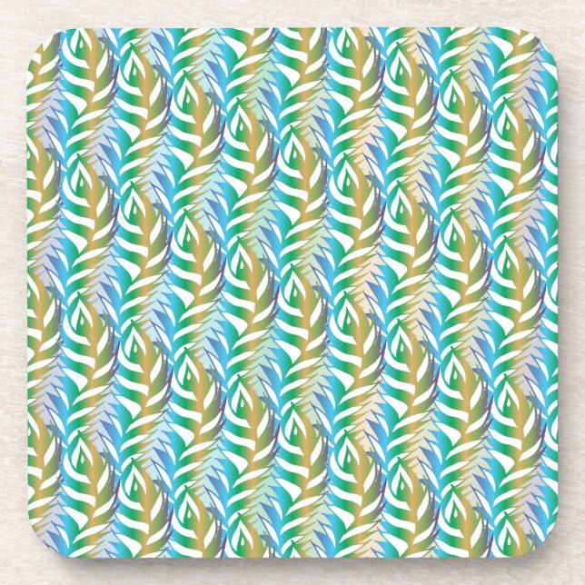 Beach turquoise fun feather pattern. coaster (Front)