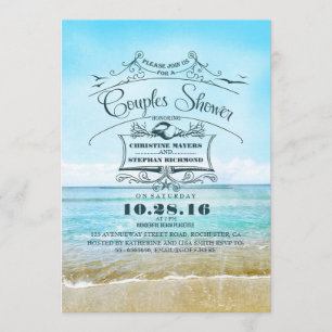 beach turquoise ombre sea couples shower invitation