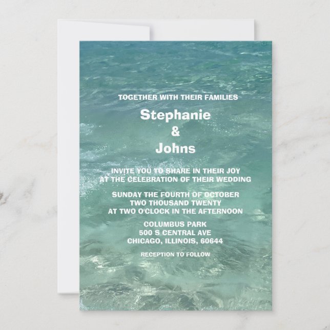 Beach Turquoise Teal Water Destination Wedding Invitation (Front)