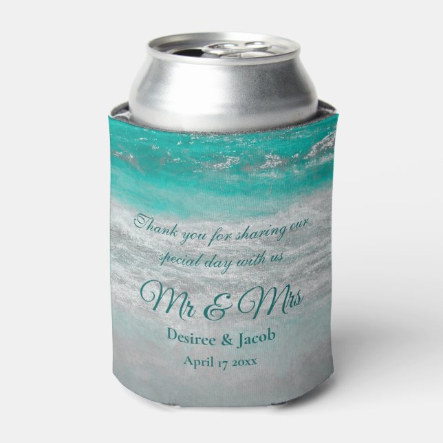 Beach Turquoise Tropical Coastal Ocean Waves Can Cooler (Can Front)