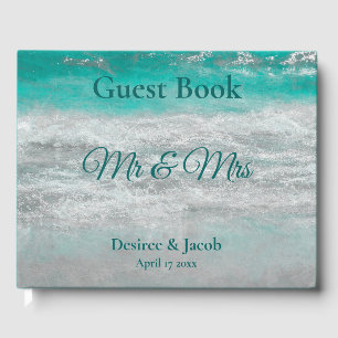 Beach Turquoise Tropical Ocean Waves Wedding Guest Book